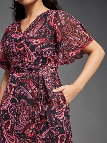 Image of Miss Chase Women's Multicolored-Base-Brown Relaxed Fit Maxi Lurex Chiffon Dress