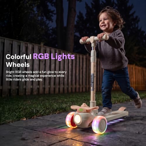 Image of Baybee Skiddo Baby Kick Scooters for Kids with 3 Height Adjustment | Foldable Skating Scooter with Foot Brake | Kids Scooter with RGB Lights & Music | Runner Scooters for Kid 2-10 Years (Grey)