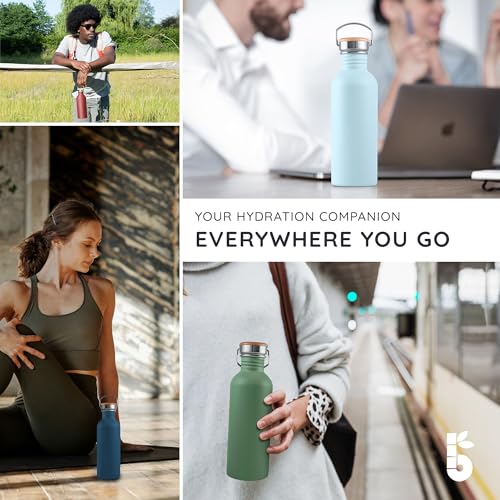 Image of Bambaw 24 oz Stainless Steel Water Bottle, Green, Dishwasher Safe, Non Insulated, No Straw Sage Green
