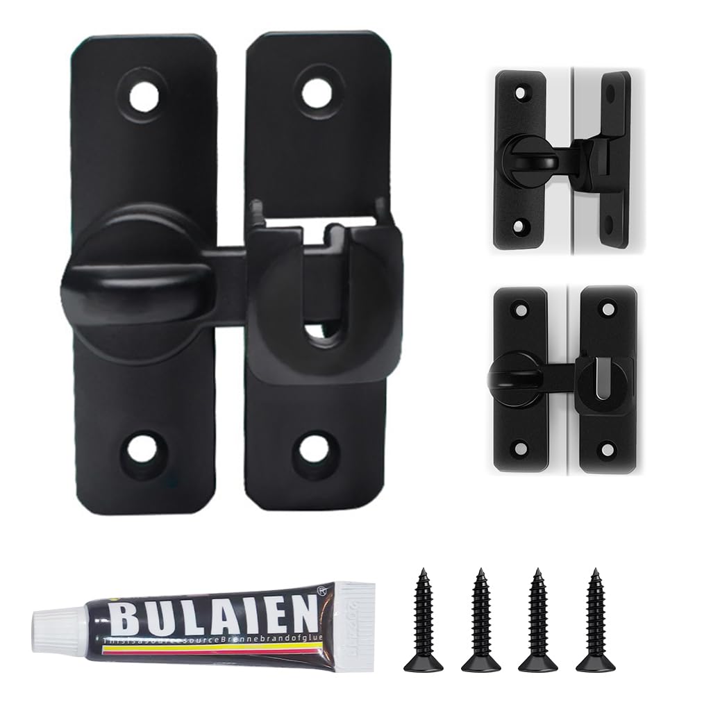 HASTHIP® Door Latch Door Lock 90°/180° Latch Lock Aluminum Alloy Door Latch Lock No Drill Latch Lock for Gate, Door, Closet, Cabinet, with Screw Packs and Installation Accessories, Black-image-49