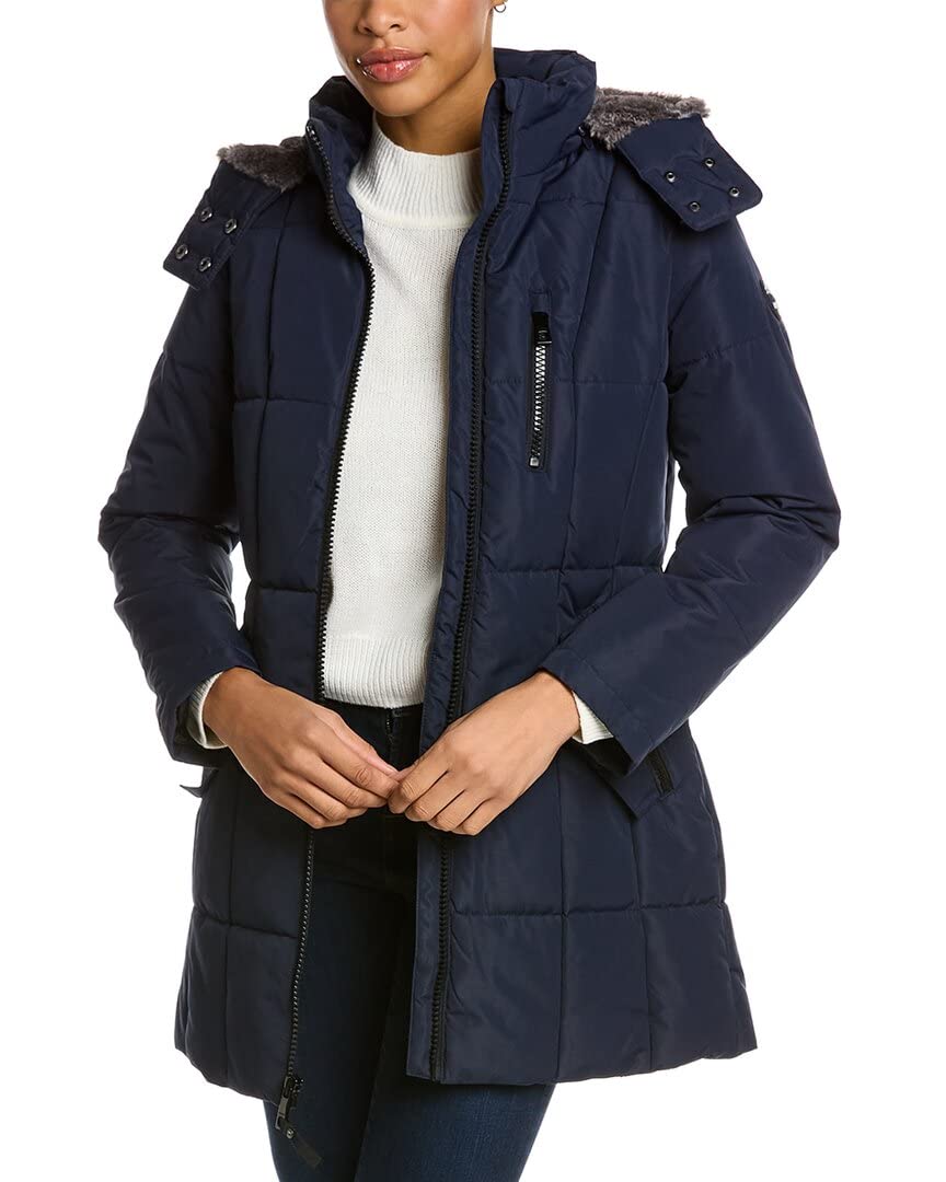 Nautica Women's Heavyweight Puffer Jacket with Faux Fur Lined Hood
