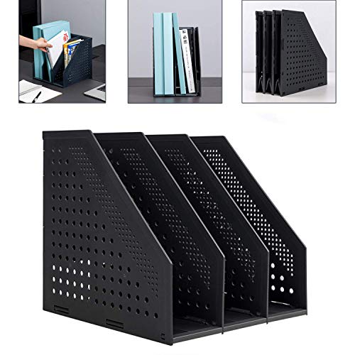 Deli Collapsible Magazine File Holder/Desk Organizer for Office Organization and Storage with 3 Vertical Compartments