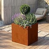 casa.pro Pflanzkübel Vaargel Blumentopf 60 x 60 x 60 cm Pflanzkasten wetterfest Pflanzentopf quadratisch Blumenkübel Outdoor Indoor Blumenkasten Cortenstahl Edelrost