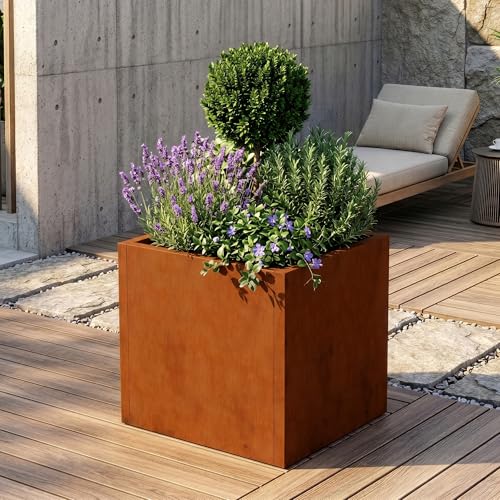 casa.pro Pflanzkübel Vaargel Blumentopf 60 x 60 x 60 cm Pflanzkasten wetterfest Pflanzentopf quadratisch Blumenkübel Outdoor Indoor Blumenkasten Cortenstahl Edelrost