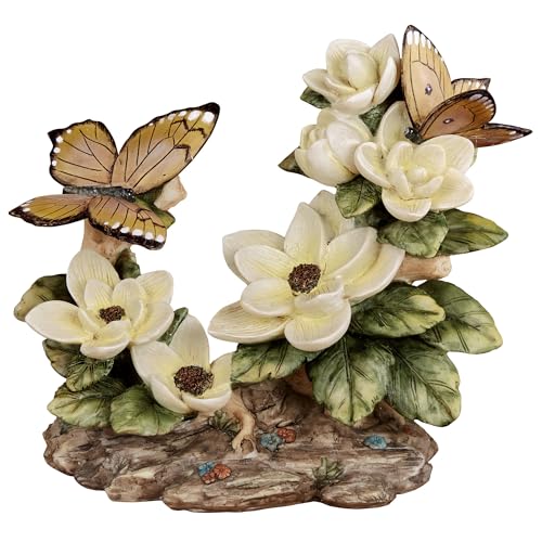 Escultura de Mesa Magnolia Blanca y Mariposa Amarilla