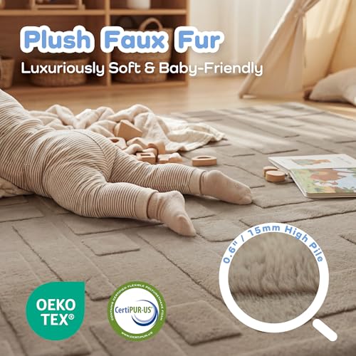 Image of Baby Floor Play Mat 1.3 inch Thick 59x79 Plush Foam Nursery Rug Brown