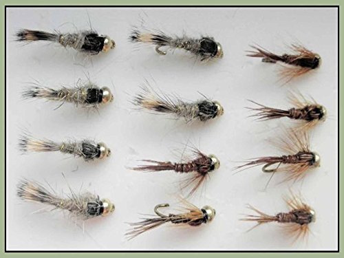 Lot de 12 mouches à truite à tête dorée avec oreilles de lièvre et queue de faisan nymphe 10/12 Cover