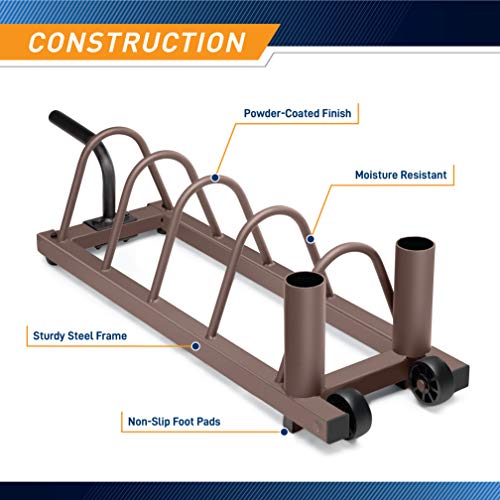 Steelbody Horizontal Plate and Olympic Bar Rack Organizer with Steel Frame and Transport Wheels STB-0130, brown 41”L x 11”W x 9.5”H by Steelbody - Image 6