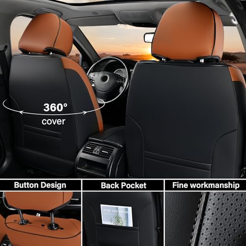 Image of Coverado Car Seat Cover, Front Seat Cover, 2PCS Car Seat Protector, Seat Covers for Cars, Breathable Faux Leather Car Seat Cushion, Car Seat Protector, Brown Car Seat Covers Fit Most Vehicles