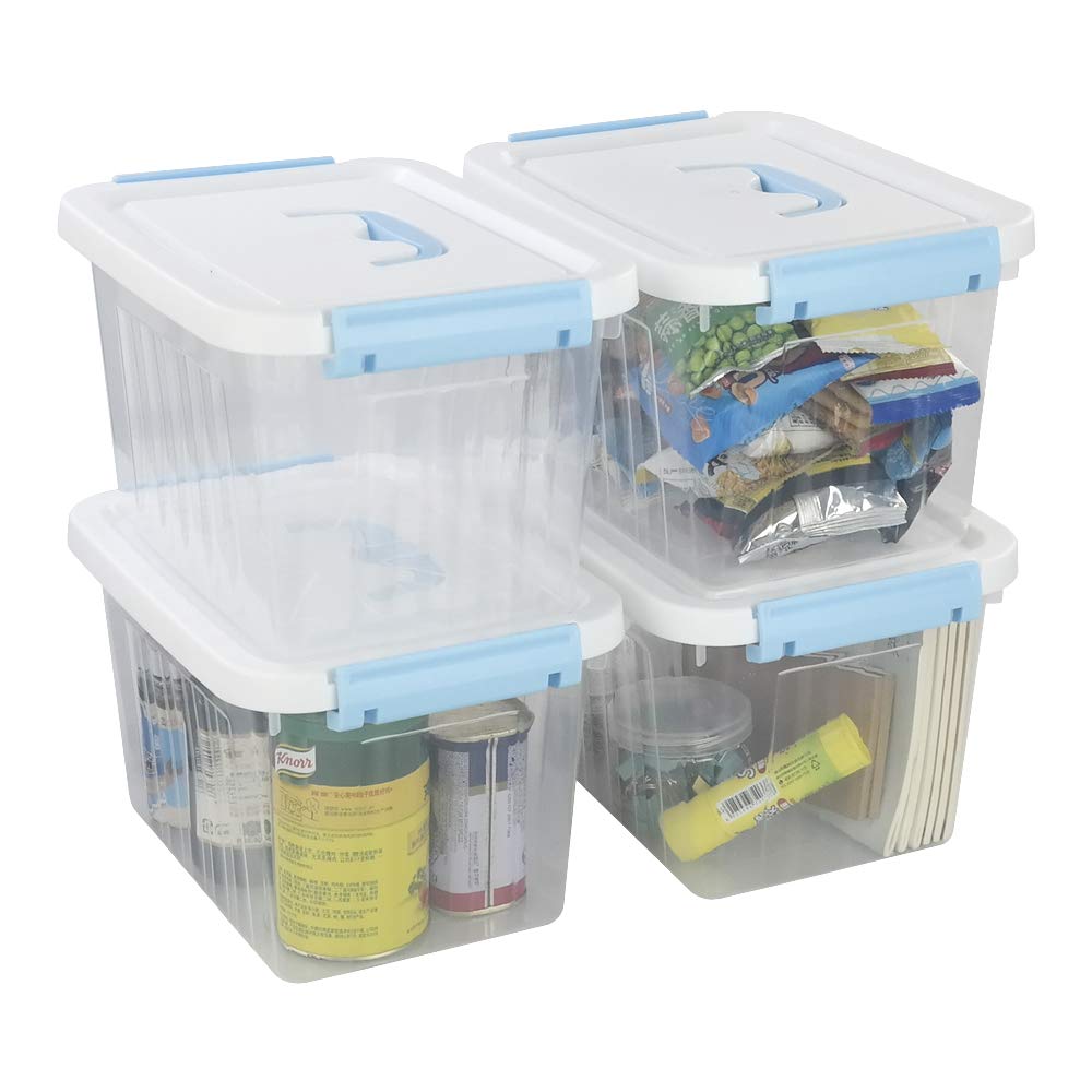 Yubine 6 Quart Small Latching Storage Box, 4 Pack Plastic Stprage Bin with Lid