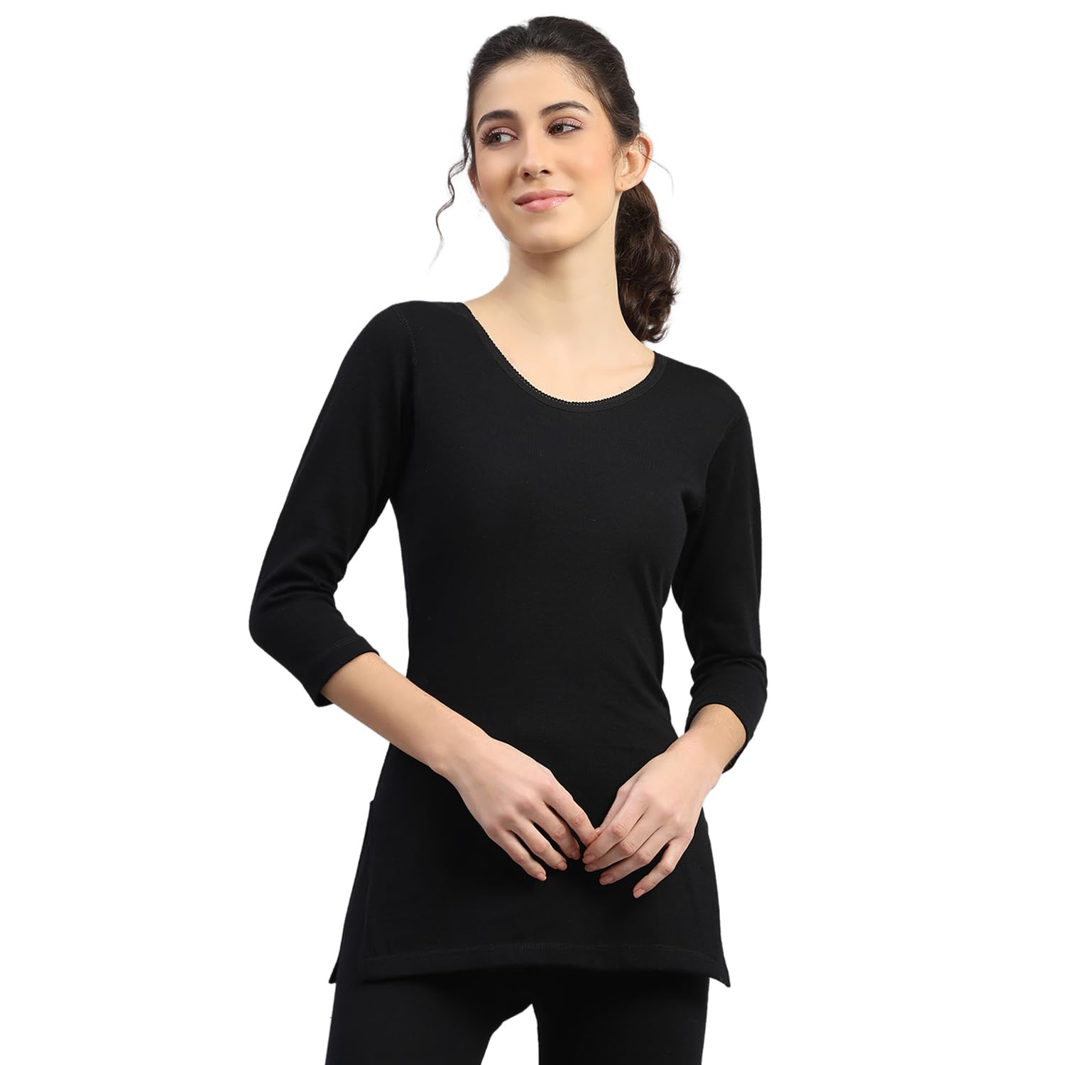 Womens Regular Fit Solid 3/4 Sleeve V Neck Thermal Top |Women Thermal Vest for Winter | Warm Inner Wear Top for Ladies |Comfortable Body Warmer for Women's (Pack of 1)
