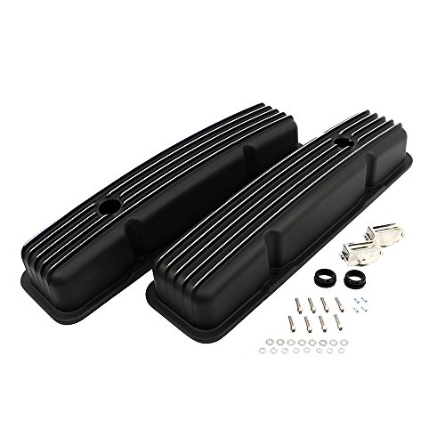 Assault Racing Products A6186PBK Small Block Chevy Polished Fins Black Aluminum Short Style Valve Covers Pre-86 Retro SBC