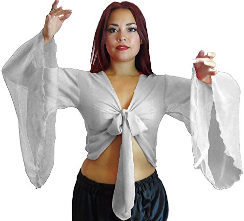 Belly Dance Choli - Disfraz de gitana tribal con brazo alado (talla 36-46, hasta XXXL), color blanco