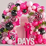 BBeitoo 86Pcs Pink and Black Balloons 12inch Mouse Balloon Garland Arch Kit Barbie Balloon Arch Hot Pink Black Polka Dot Balloons for Hot Pink Birthday Decorations Pink and Black Birthday Decorations