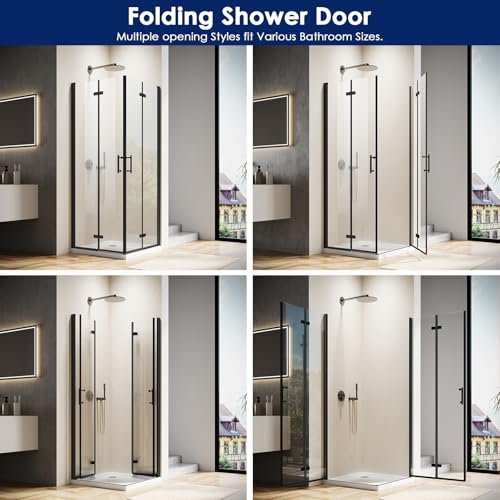Corner Shower Enclosure 36 in.D x 36 in. W x 72 in. H| Shower Door with 1/4 in. Clear Tempered Glass| Folding Shower Door Enclosure| Black (Shower Base Not Included)