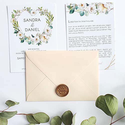 Wachssiegel Stempel Hochzeit – Wir heiraten Wachsstempel mit Zweigen und Herz - Siegelstempel für DIY Einladungen, Menükarten, Briefe und Umschläge