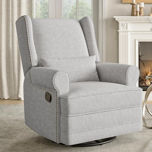 Image of RoyalCraft Swivel Recliner Chair with Extra Large Footrest, Comfy Upholstered Glider Rocking Chair for Living Room, Bedroom and Ofice, Grey