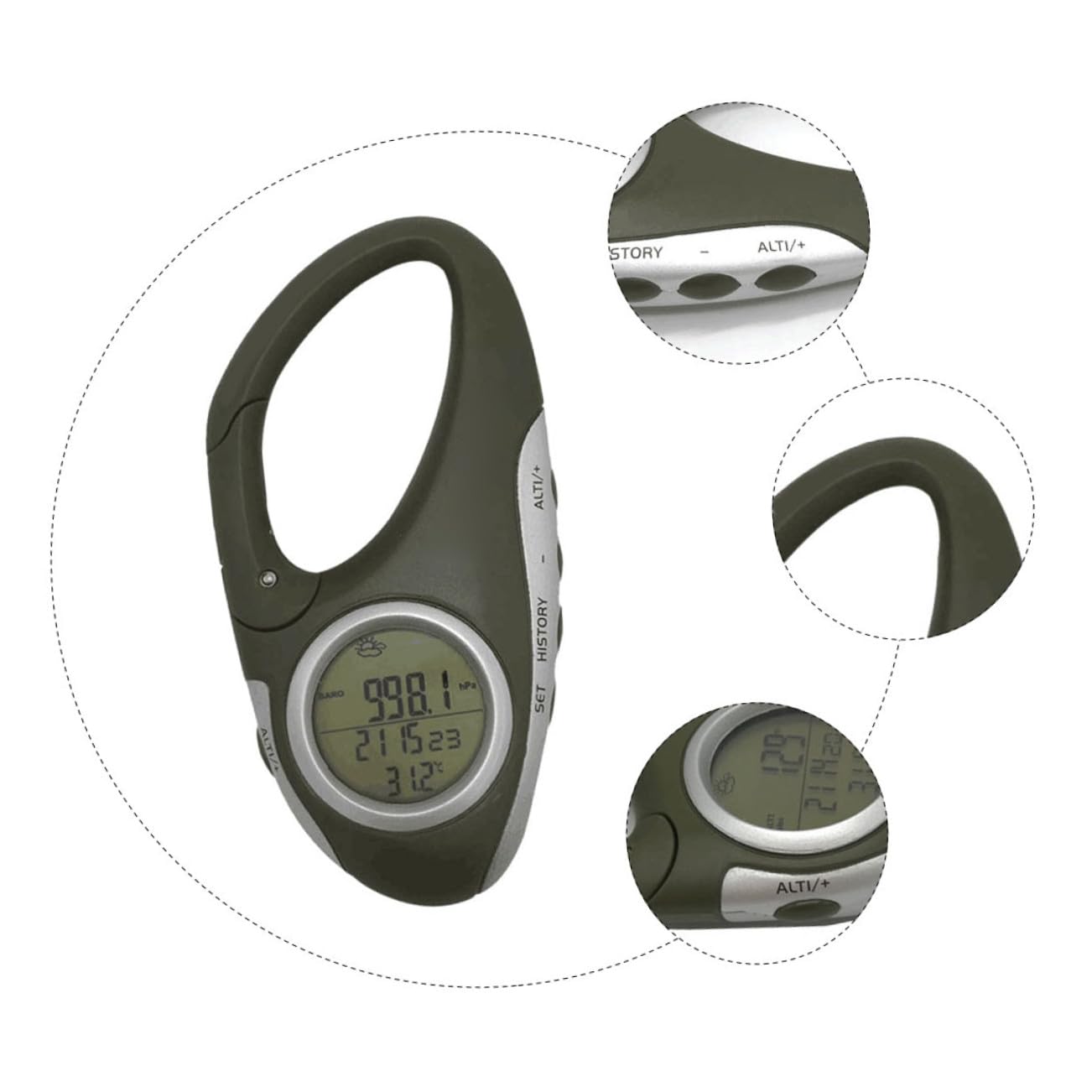Toddmomy 3 Pièces altimètre Portable altimètre portatif altimètre d'alpinisme de Clarinette Montagne thermomètre d'alpinisme thermomètre à Mousqueton Baromètre Montre d'alpinisme Abdos
