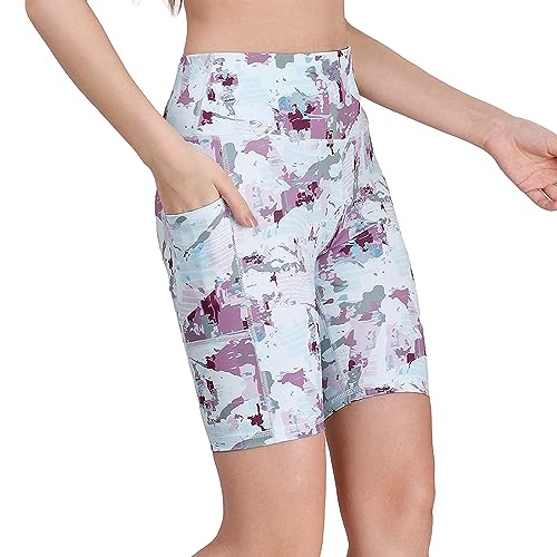 Image of SOIE Women Polyester Blend Sports Shorts High Waist Knee Length with Side Pocket Quick Dry Squat Proof Athleisure Shorts for Workout