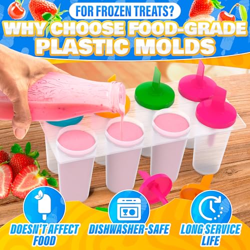 8 Pcs Popsicles Molds Round Set - Reusable Popsicle Molds With Sticks, Multi-Servings & Dishwasher-Safe Popsicle Makers for the Freezer - Ice Pop Mold for Berries, Fruits, Yogurt, Juice & Ice Cream by ALPENKOK - Image 3