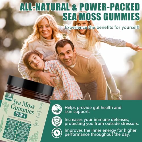 Sea Moss Gummies 16-in-1 | Irish Seamoss Gummies for Women Men with Black Seed Oil & Ashwagandha & Burdock & Bladderwrack | Boosts Immune Support, Skin Health and Digestion | 30 Gummies - Image 5