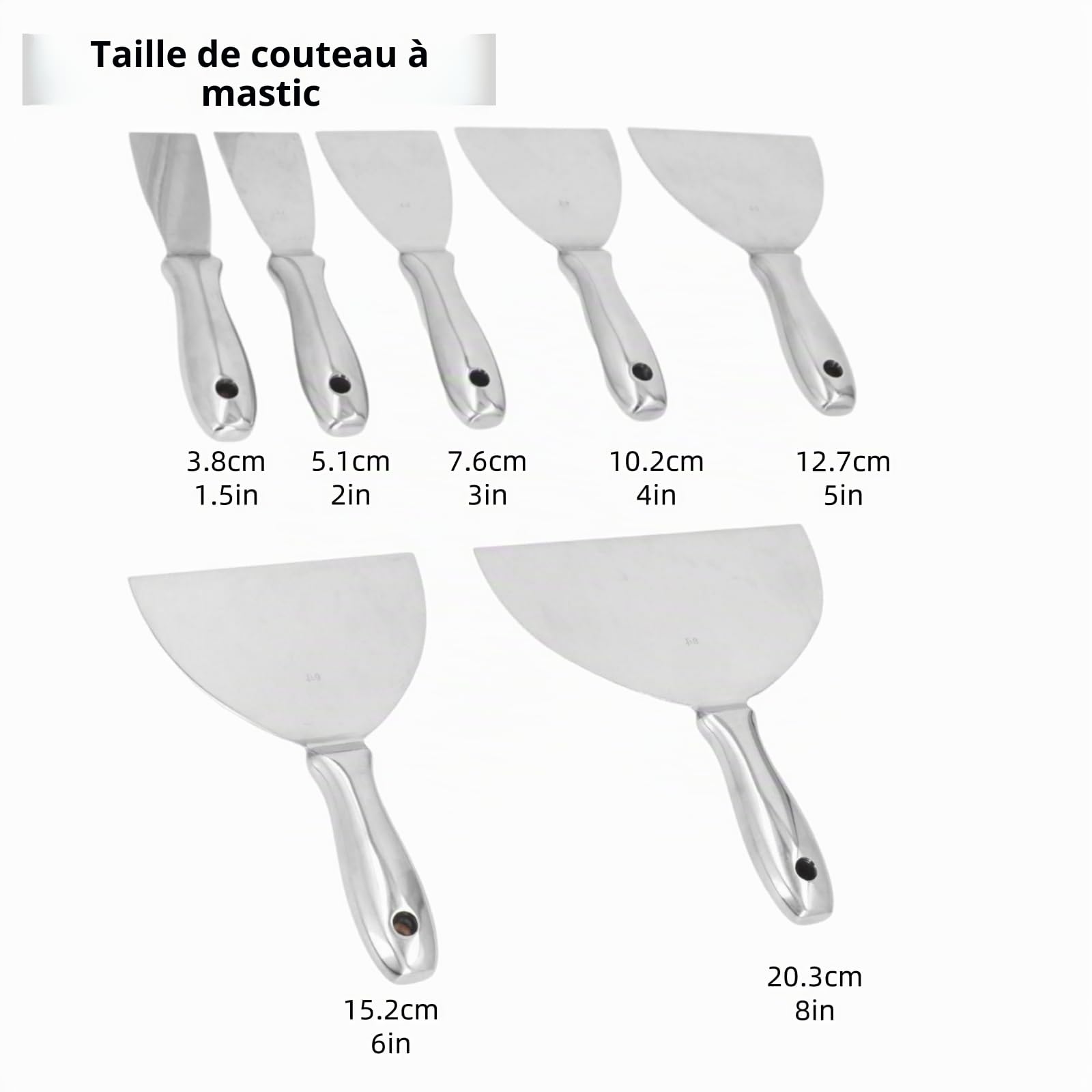 Couteau à Enduire, 7 Tailles Spatule Enduit, Spatules de Surface avec Poignée en Acier Inoxydable, Sac de Rangement, pour Réparation de Cloison Sèche, Application de Mastic, Retrait de Papier Peint