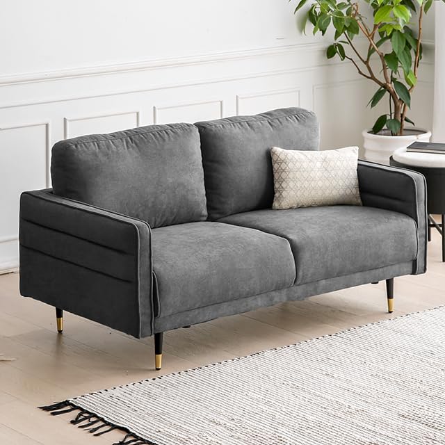 【格安販売】モダンデコ 2人掛けソファ チャコールグレー 完売品 Amazon｜モダンデコ ソファ 2人掛け 【保証1年間】 北欧 真鍮風の脚