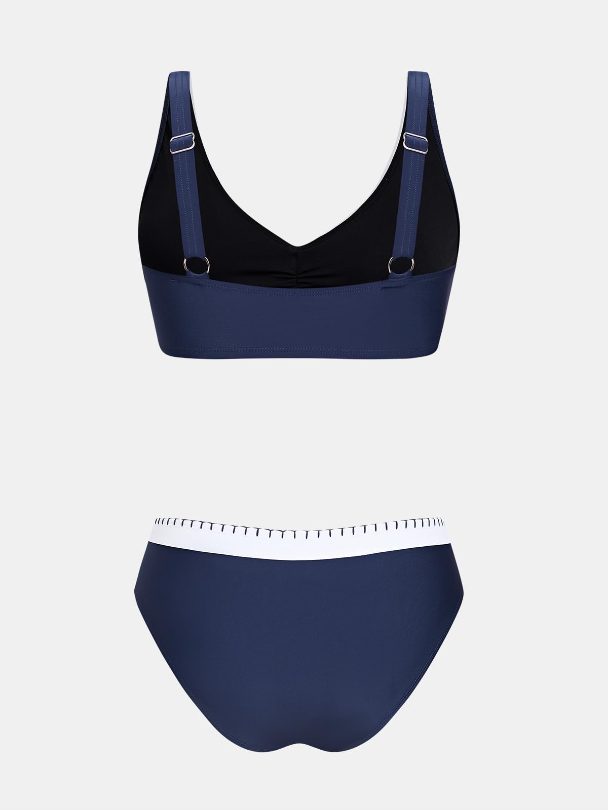 CUPSHE Ensembles de bikini pour femme - Maillot de bain sportif deux pièces | Col en V superposé, doux extensible, bonnets souples amovibles, bretelles réglables, taille moyenne, couverture modérée