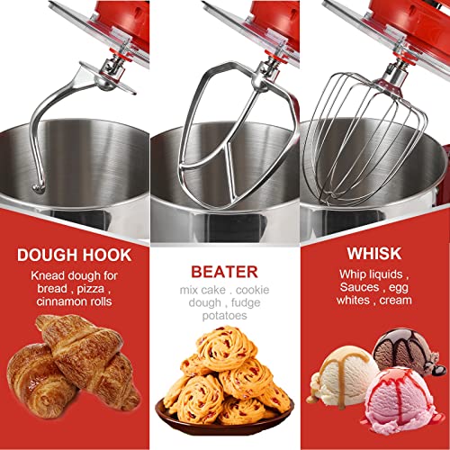 Batidora de pie 6.5L 1500W Batidora de con inclinable de 6 velocidades con tazón para mezclar de inoxidable, gancho para masa, batidor , separador de huevos y Ariete Vintage Crema (Red, One Size)