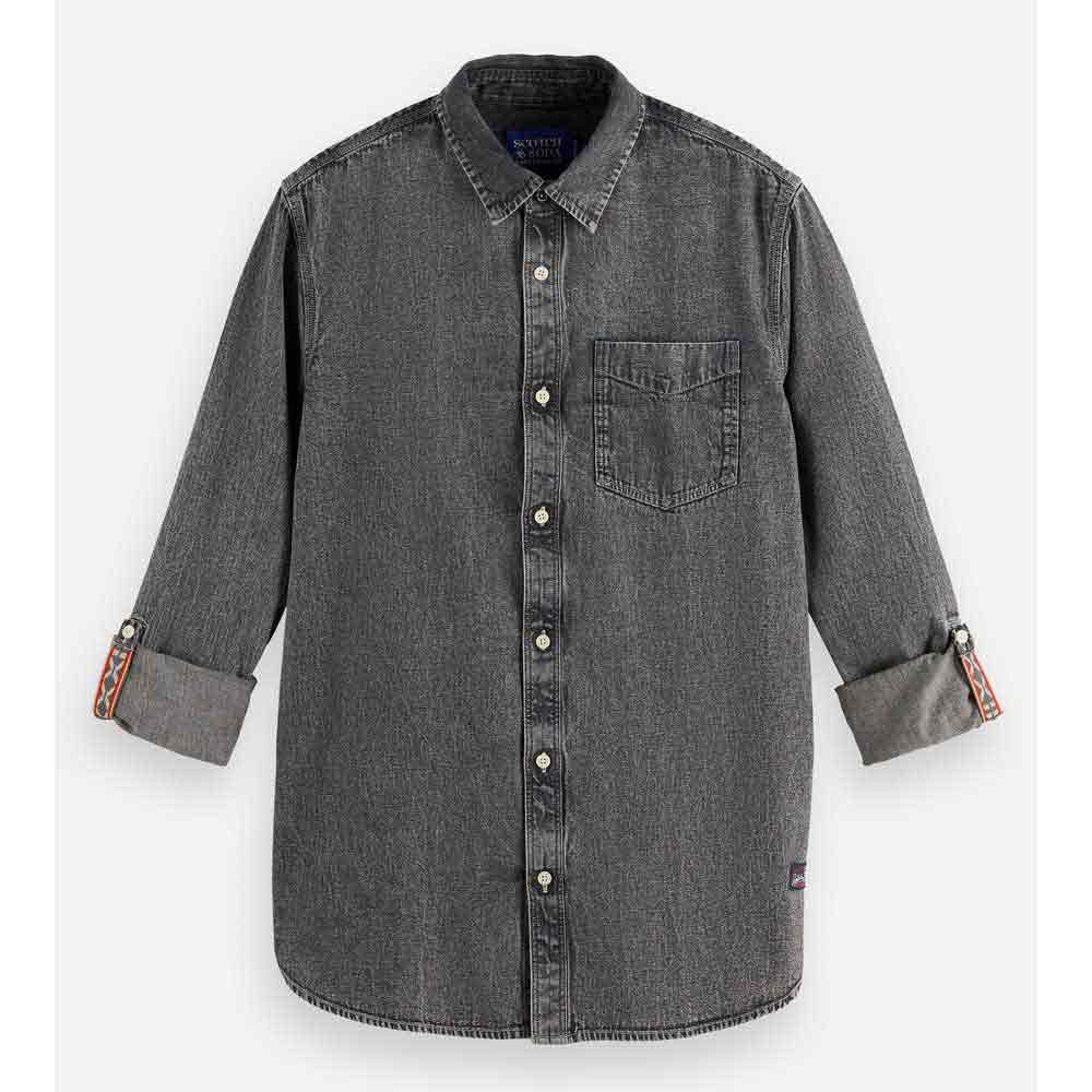 Scotch & Soda Washed 1 Pocket Black Denim Shirt Camisa Hombre