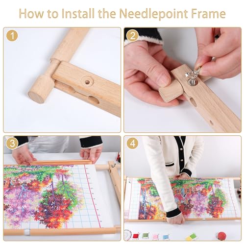 Image of Embroidery Tapestry Scroll Frame, Detachable Cross Stitch Frame, Scroll Embroidery&Quilting Holder for Cross Stitch, Needlepoint, and Sewing Projects (30.31inch*11.8inch)