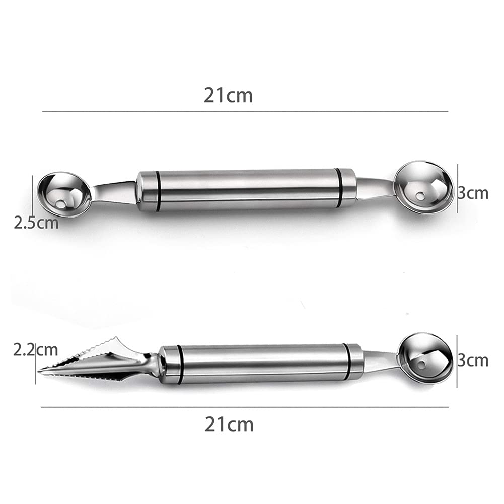 Outil de sculpture de fruits, outil de creusement de boule, outil de cuisine multifonction en acier inoxydable, outil de salade de bricolage, ensemble de 2 cuiseurs en acier inoxydable