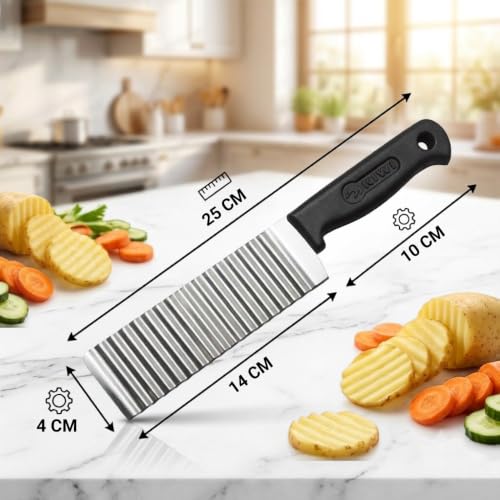 Image of Potato Chipper Crinkle Cutter Knife,Stainless Steel Potato Cutter Wavy Blade Chip Slicer,Kitchen Gadget Cutting Knife (Pack of 1)