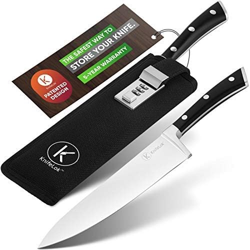 Chef Knife Case with Combination Lock – Strong Quality Fabric Holder for 6-8” Bolster Knives – Great Protection and Stylish Design – Plastic Interior to Guard Blade – by Knifelok