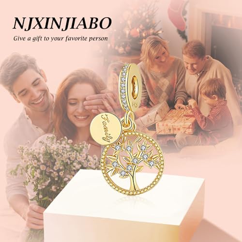Image of S925 Sterling Silver Gold Plated Romantic Charms, Gifts for Mom Girlfriend Family on Valentine's Day Birthday Christmas Anniversary, Bracelet Necklace Bead Charm