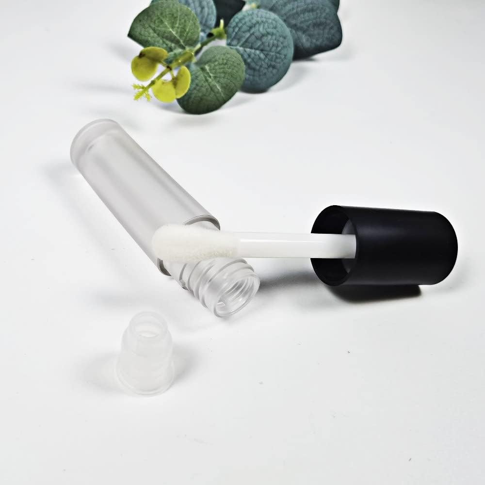 COSIDEA 24 pcs Empty 5ml big brush Frosted Black lip gloss tube Black round lipgloss tubes container with big doe foot wand cosmetic packing containers