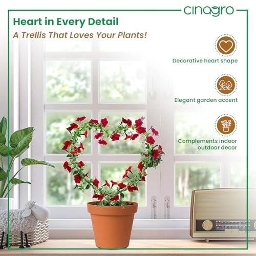 Image of CINAGRO Heart-Shaped Iron Garden Trellis for Climbing Plants, Pack of 2 | Rust-Free, Decorative Vine Support Rack for Balcony Garden & Outdoor Plants