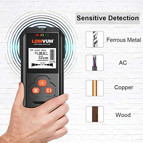 XPR3SS Metal Detector Backlit Black Live Wire AC Wood Finder Cable Wires Depth Tracker Undeground Studs Wall Scanner LCD HD Display Black, Orange (LW10)