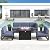 LayinSun Large Aluminum Patio Furniture Set with Fire Pit Table, 6 Pieces Modern Outdoor Conversation Set Sectional Metal Sofa Set with Olefin Cushion