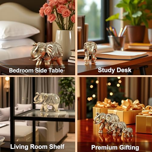 Image of INDIAN ART VILLA Brass Elephant Figurine, 2 Inch Handcrafted Decorative Showpiece, Idol for Home, Office, Pooja Room, Vastu, Gifting & Good Luck Charm
