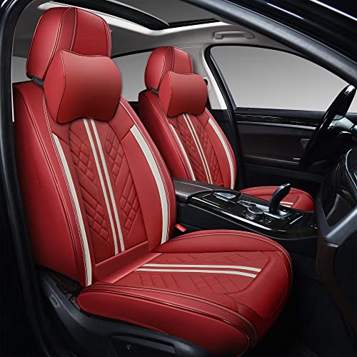 Image of GXT Car Seat Covers Front Seats Only, Front Car Seat Covers 2 Pack, Premium Faux Leather Car Seat Cushion - Universal Fit for Most Sedans SUV Pick-up Truck with Headrests(Red)