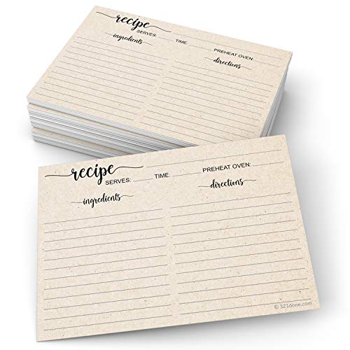 321Done 5" x 7" Recipe Cards (Set of 50) - Extra Large Double-Sided Premium Card Stock - Made in USA - Script Font Minimalist, Large Kraft Tan