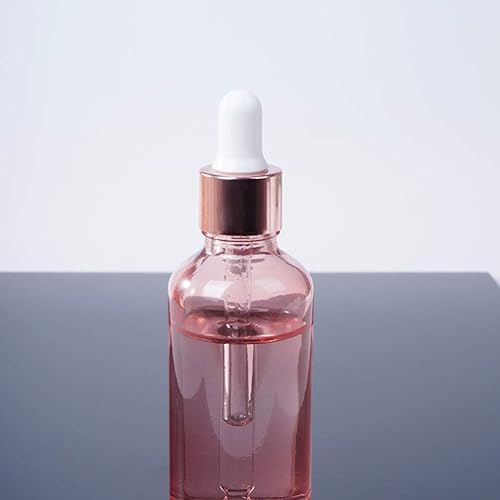 Miniatura 2 de 6 unidades, 3.4 onzas, botella con cuentagotas de vidrio rosa para aceites esenciales, soporte para botella de aceite de masaje de vidrio vacío con