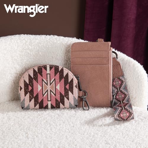 Image of Wrangler Aztec Keychain Wristlet Wallets for Women Western Dual Pouch Wristlet Credit Card Holder Wallet with Zipper Pocket WG2213-W0051DPK