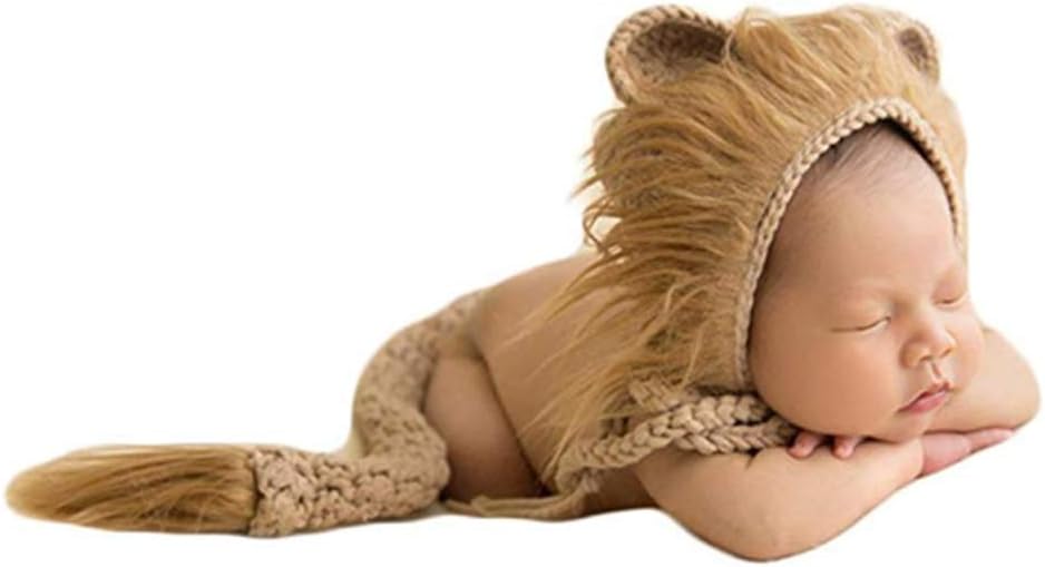 Baby Photography Props Lion Hats Tail Newborn Boy Girl Photo Shoot Outfits Crochet Costume Infant Knitted Clothes