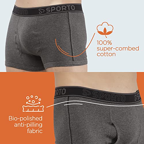 Image of sporto Men's Mid-Rise Super Soft & Comfortable Solid Cotton Square Trunks with No-Fold & No-Pinch Elastic Waistband (Combo Pack)