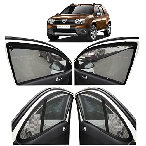 Image of Autofact Magnetic Car Sunshades Compatible with Renault Duster (Set of 4) - Easy Installation, UV Protection, Keeps Car Cool (Front 2 with Zippers for Easy Access, Rear 2 Without Zippers)
