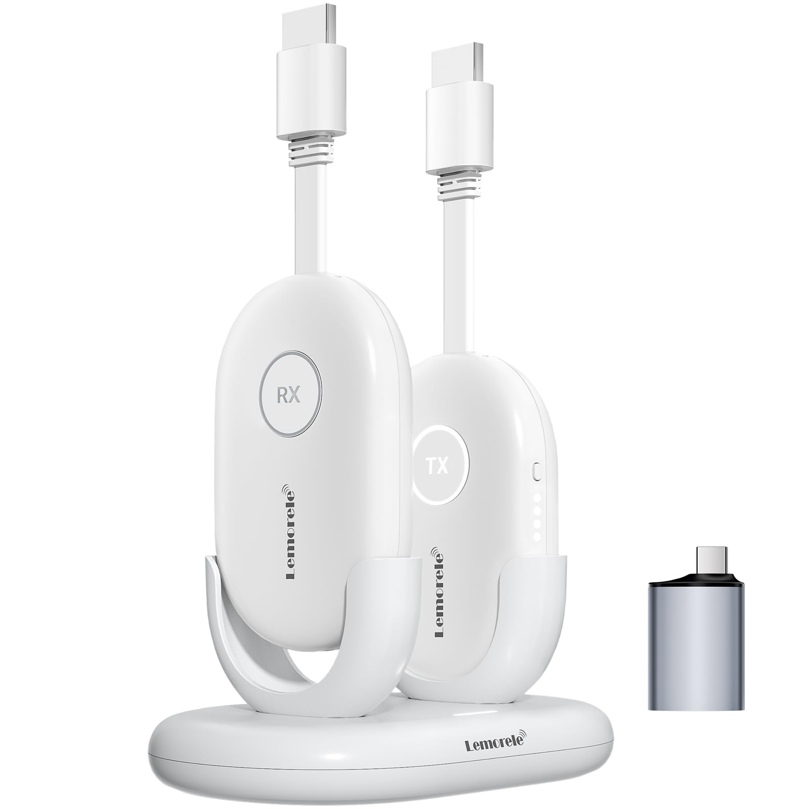 Lemorele Transmisor y Receptor HDMI Inalámbrico con Adaptador USB-C, Batería 2000mAh, 8TX a 1RX, Alcance 50m, para Video Desde Laptop, PC, Cámara a HDTV/Proyector, Conferencias