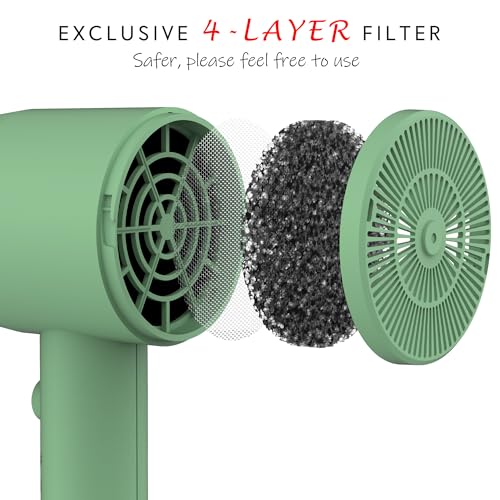 Image of AINA Hair Dryer with Diffuser,Comb Full-Featured Blow Dryer 110V(Green) | 3 Heat /2 Speed;Cold shut button;Lightweight;Compact Size;High Temp;Low Airflow;Same Results;Less Expense