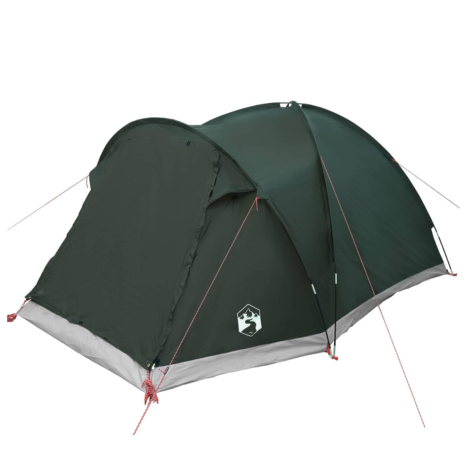 Tente de cabane avec toit vert militaire 4 personnes polyester et acier 398 x 260 x 177 cm imperméable avec porte zippée et housse de pluie pour camping vacances en famille